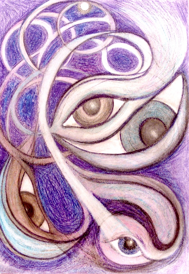 Universums-Augen, von amogis, Wachszeichnung auf Papier
