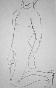 Knieender Mann, Skizze Bleistift auf Papier, amogis